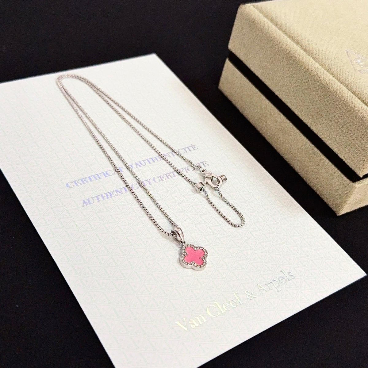 gold crystal clover Necklace for women - alternate angle view 9