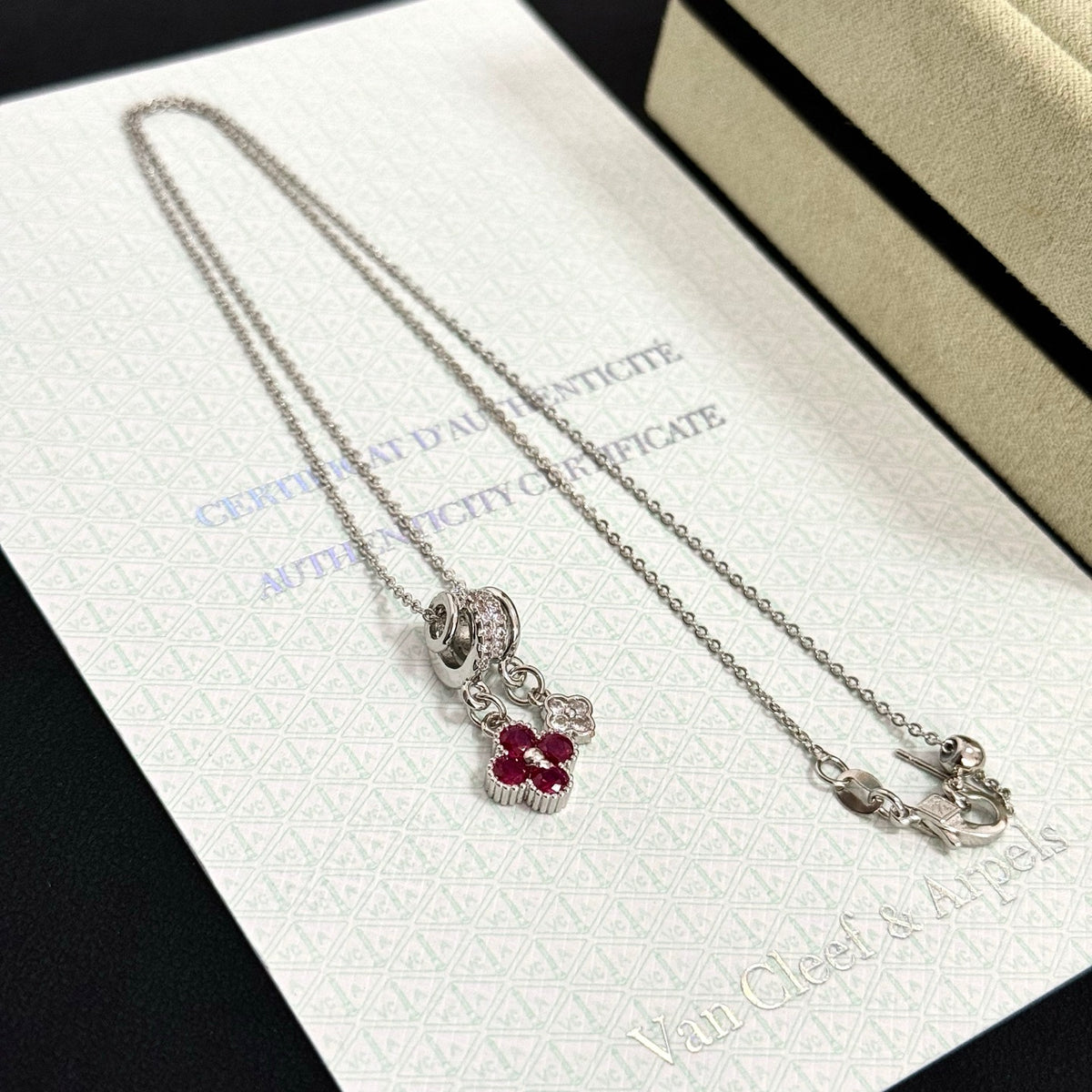 gold crystal clover Necklace for women - alternate angle view 9