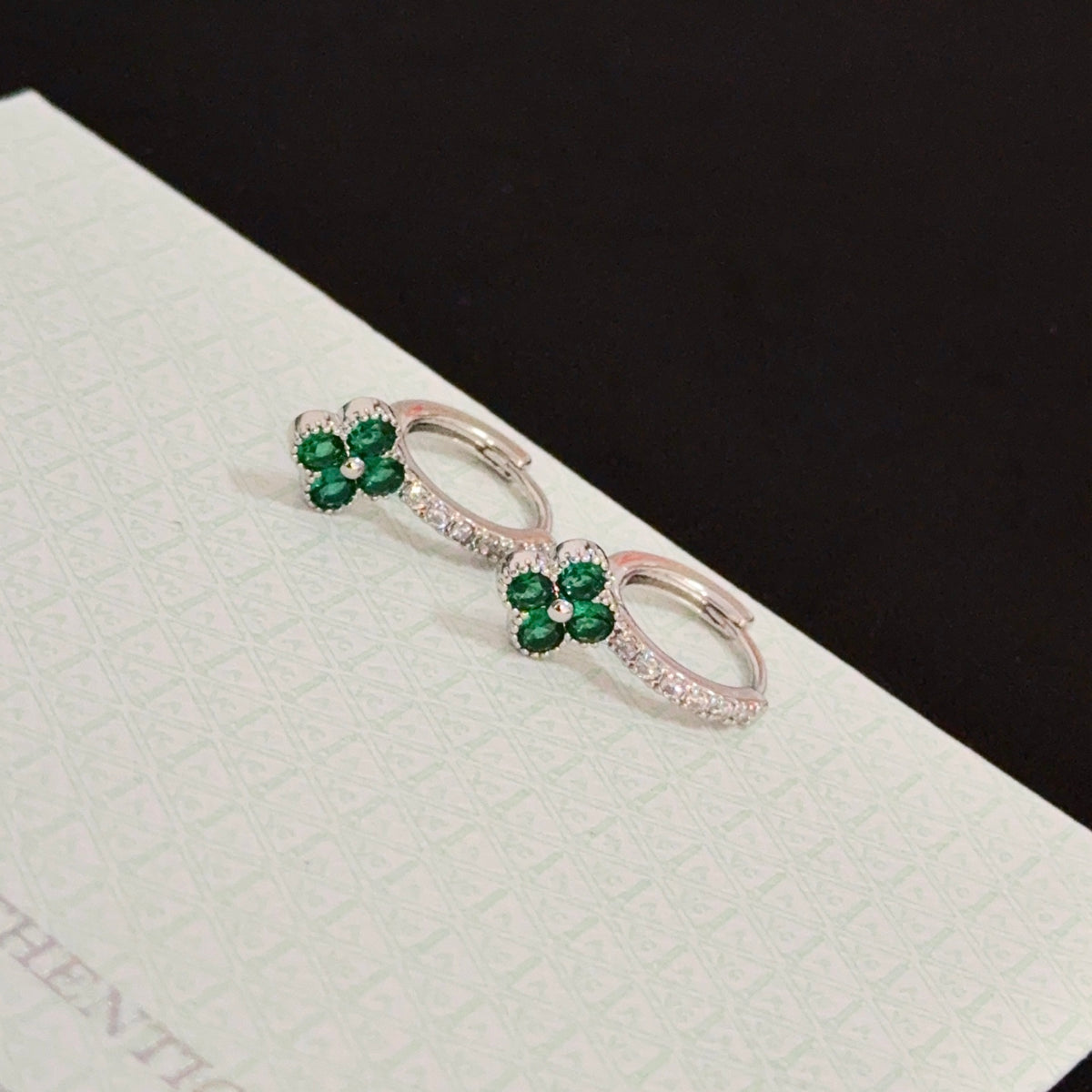 gold crystal clover Drop Earrings for women - alternate angle view 5