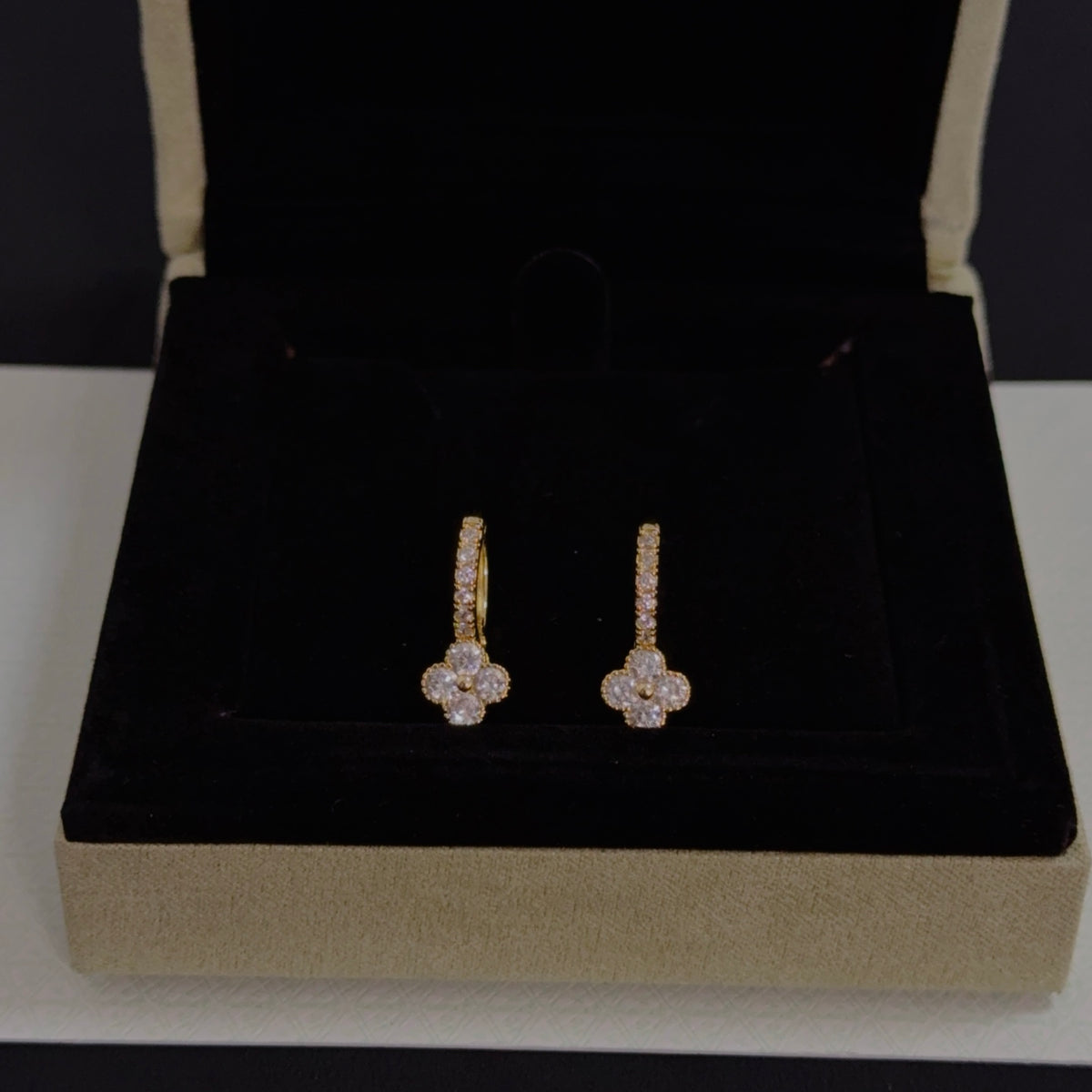 gold crystal clover Stud Earrings for women - alternate angle view 6