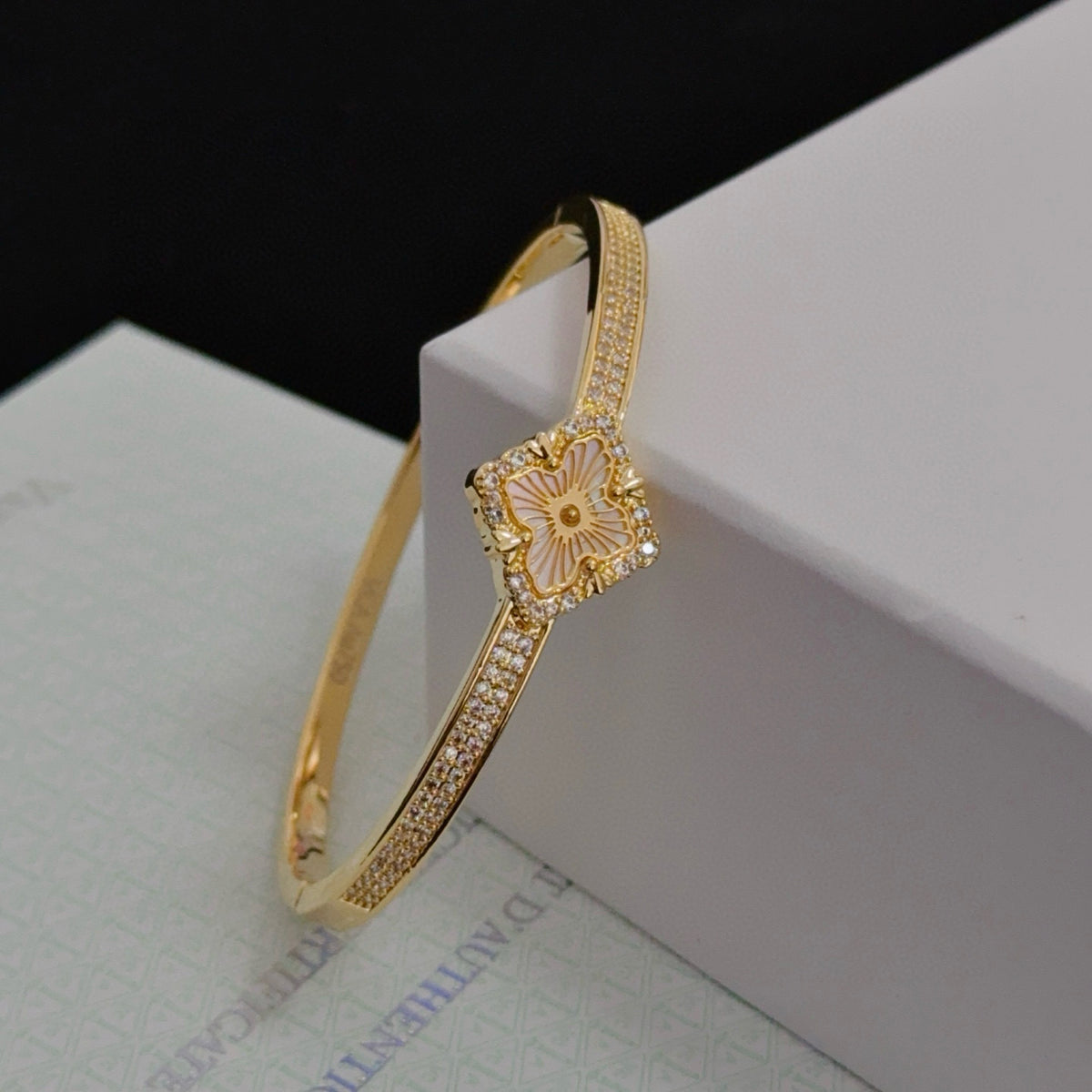 gold crystal clover Bangle for women - alternate angle view 9