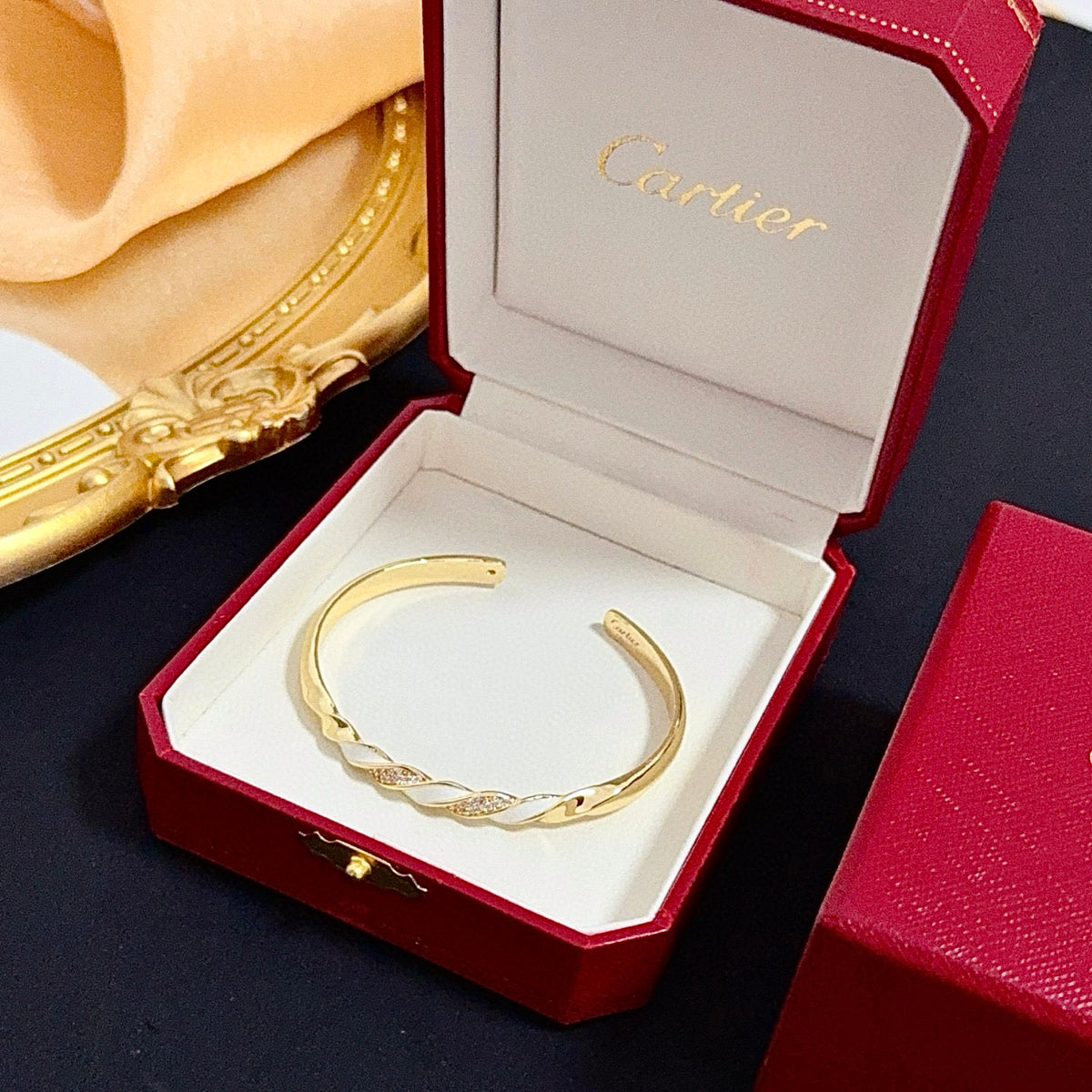 gold crystal floral Bangle for men - alternate angle view 9