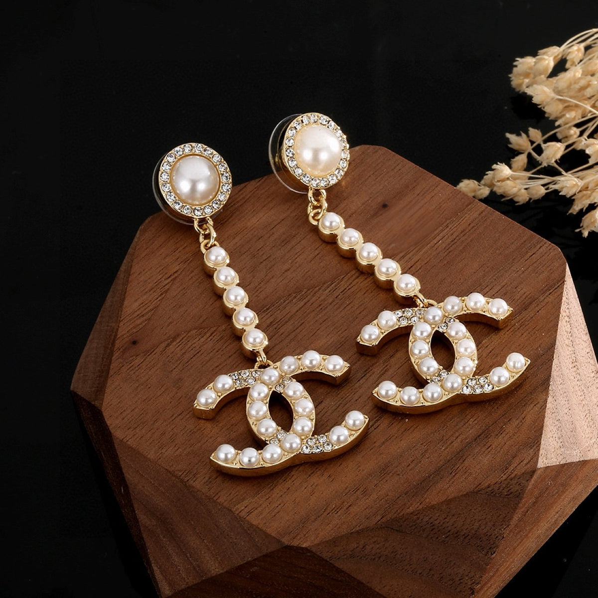 yellow brass Stud Earrings for women - alternate angle view 8