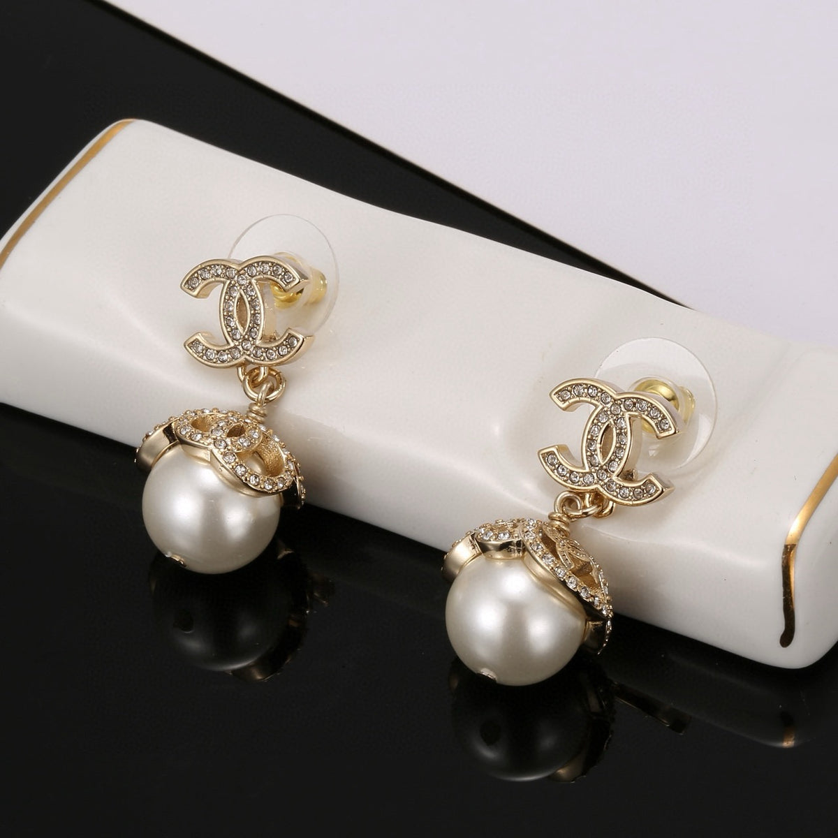 pearl double c Drop Earrings for women - alternate angle view 8