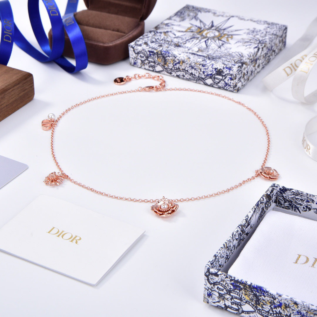 rose gold brass floral Necklace for women - alternate angle view 7