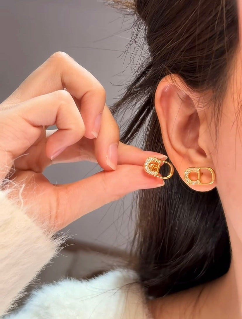 gold crystal inlaid Stud Earrings for women - alternate angle view 9