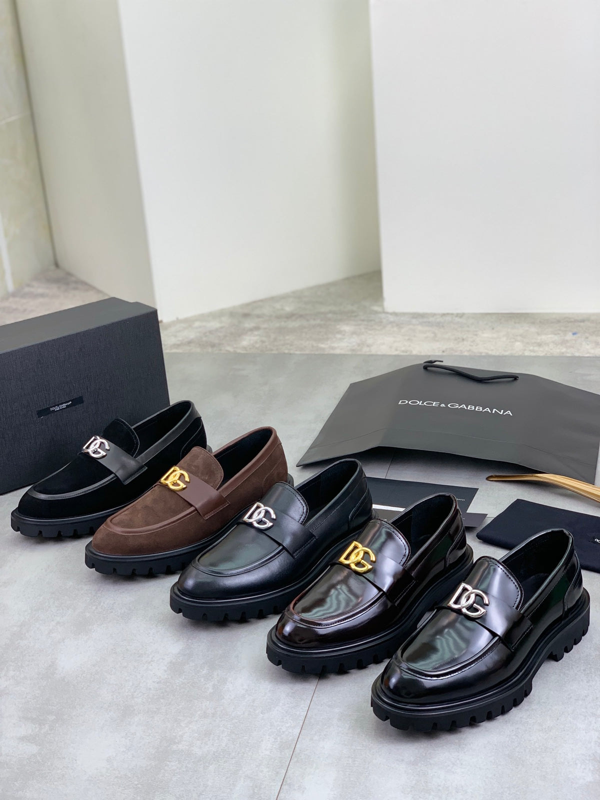 Dolce & Gabbana DG Men's Slip-On Moccasin Loafers with Metal Detail