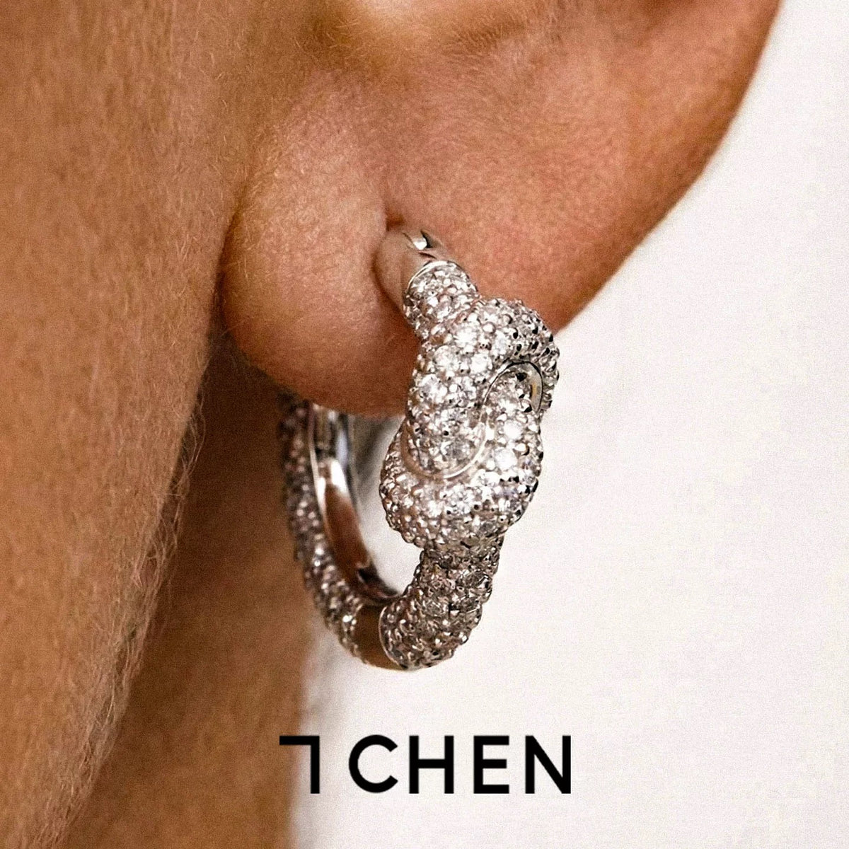gold brass crystal inlaid Stud Earrings for women - alternate angle view 10