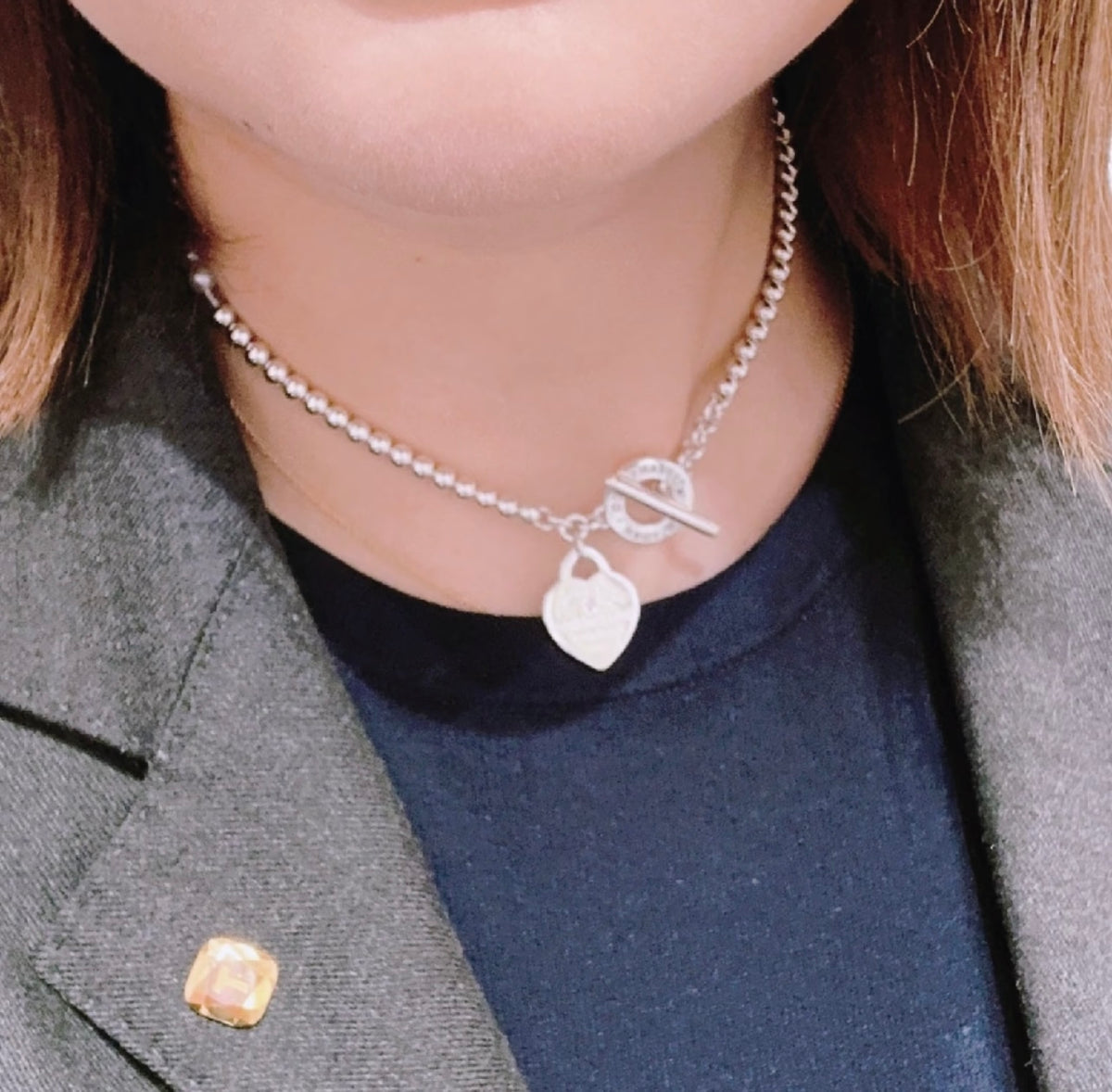 silver brass heart Necklace for women - alternate angle view 13