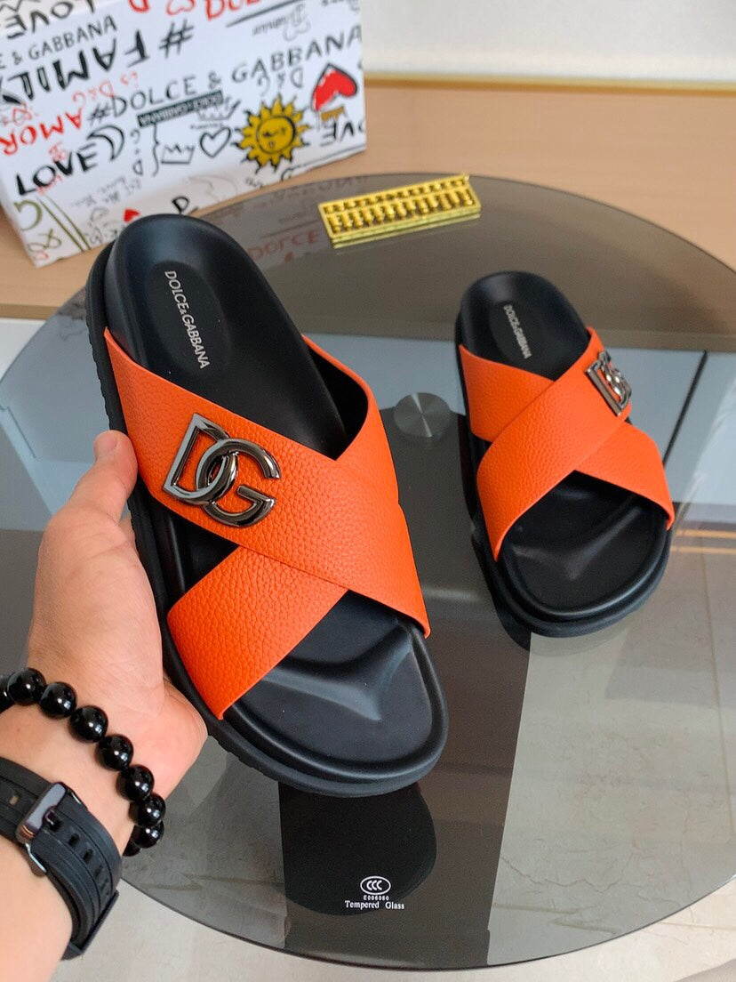 Dolce & Gabbana DG Men's Leather Strap Sandals with Aluminum Buckle