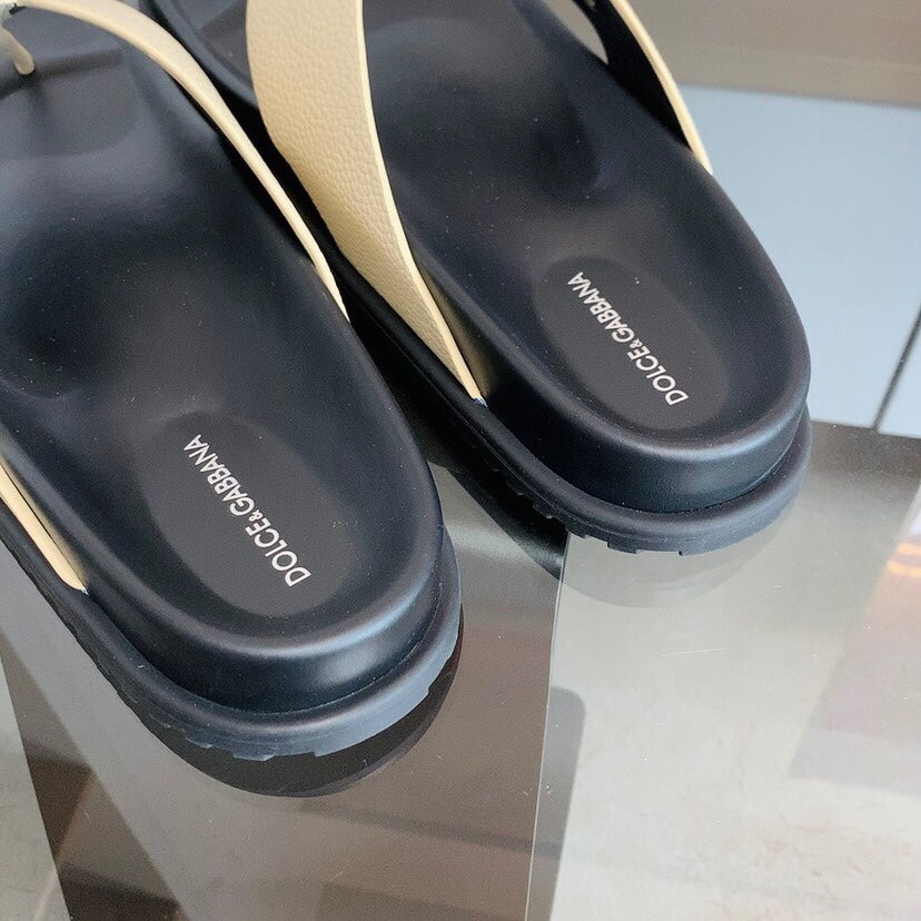 Dolce & Gabbana DG Men's Leather Strap Sandals with Aluminum Buckle