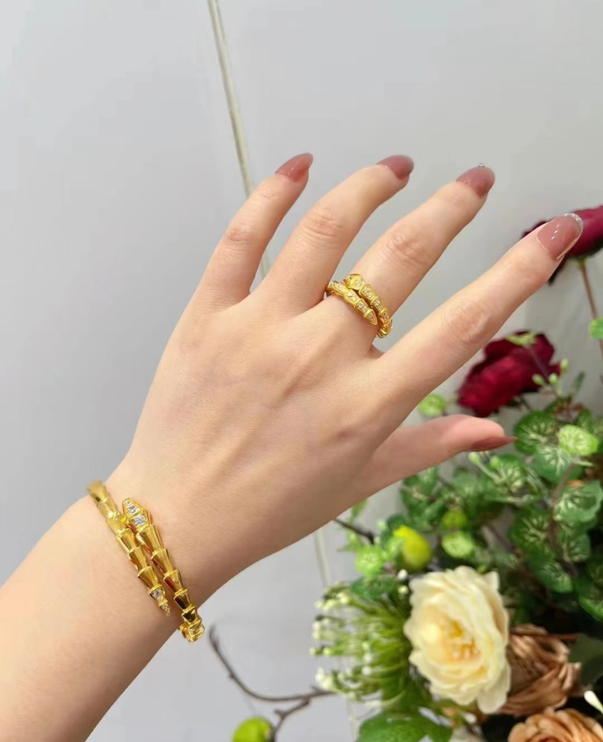 gold brass snake Bangle for women - alternate angle view 13