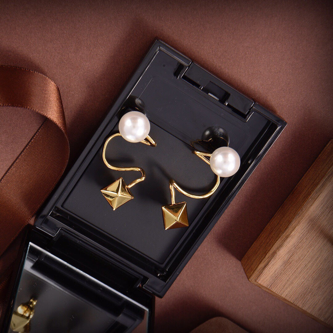 gold minimalist Drop Earrings for women - alternate angle view 6