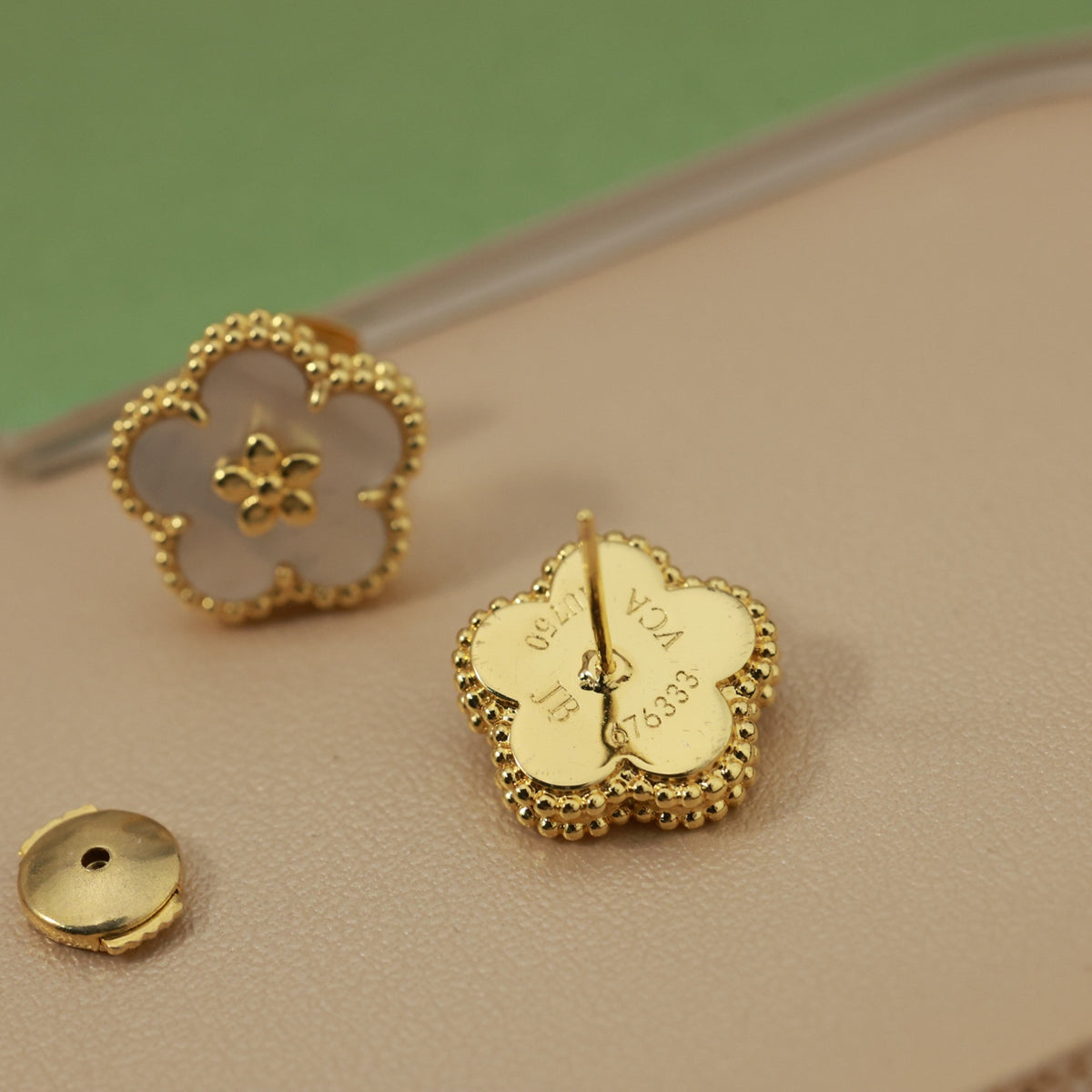 gold silver post clover Stud Earrings for women - alternate angle view 9