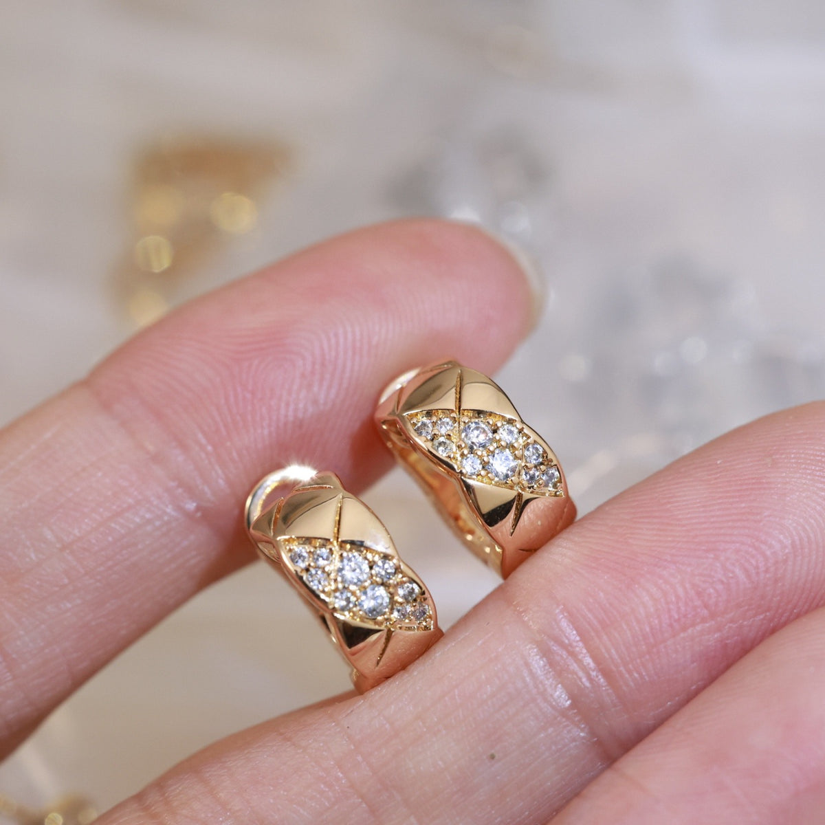 beige crystal floral Drop Earrings for women - alternate angle view 9