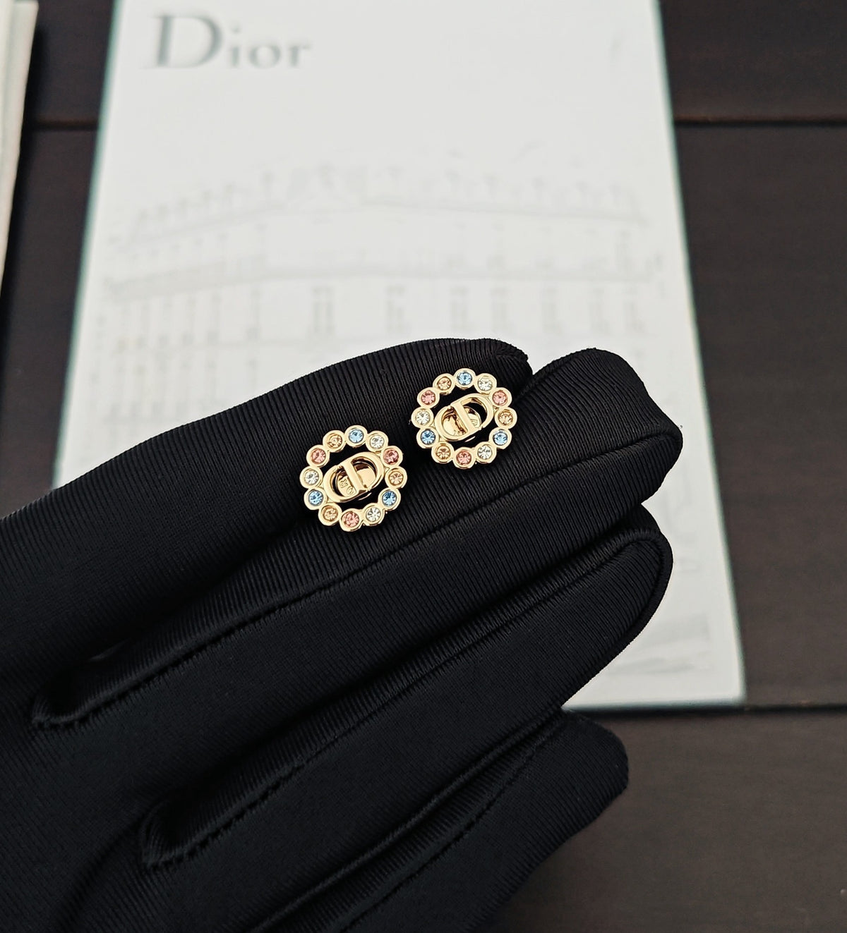 yellow brass hollow Stud Earrings for women - alternate angle view 5