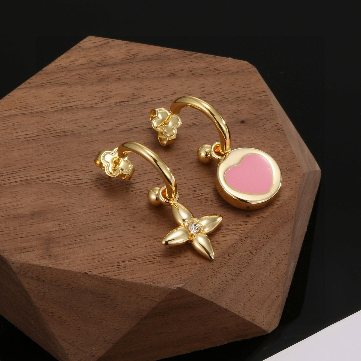gold heart Stud Earrings for women - alternate angle view 9