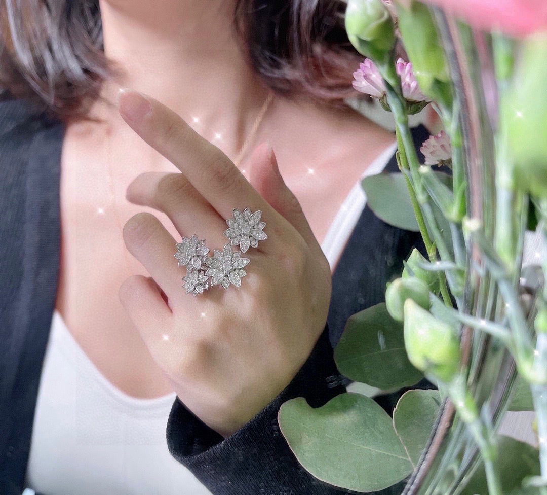 white gold floral Ring for women - alternate angle view 9