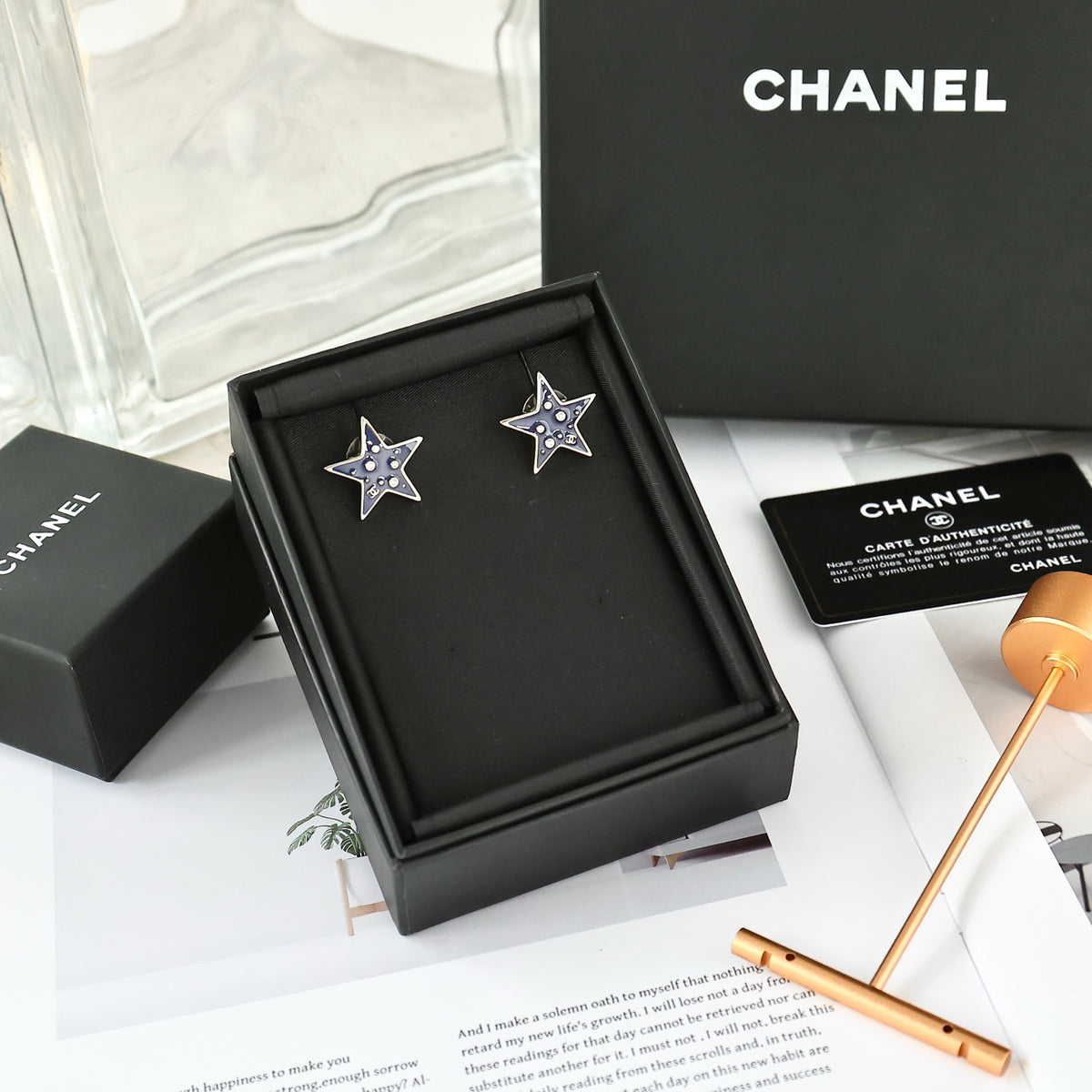 navy crystal double c Stud Earrings for women - alternate angle view 7