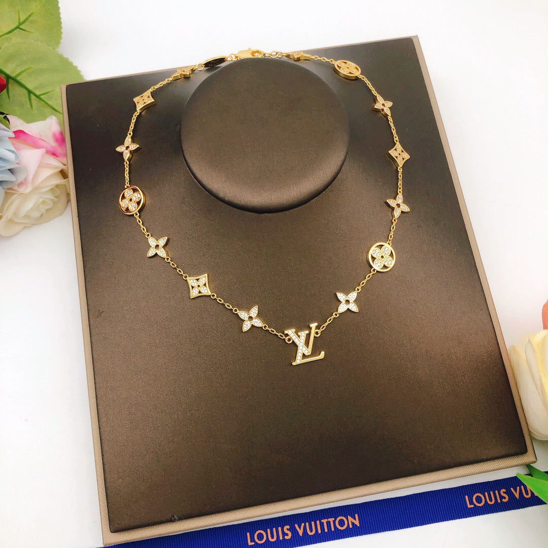 gold brass floral Necklace for women - alternate angle view 9