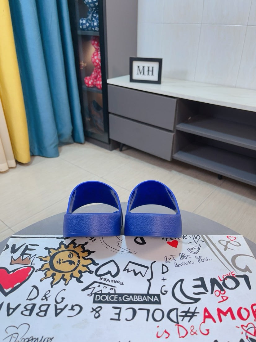 Dolce & Gabbana DG Men's Calfskin Puff Slides with Embossed Logo