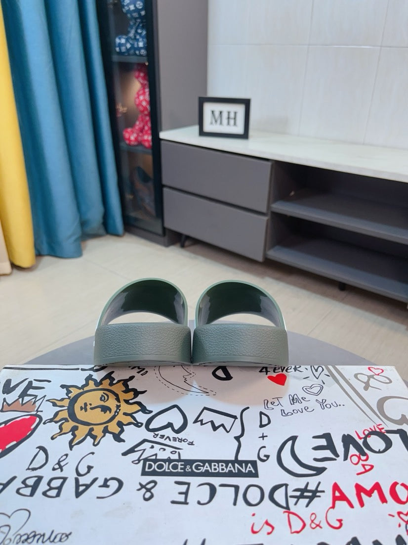 Dolce & Gabbana DG Men's Calfskin Puff Slides with Embossed Logo