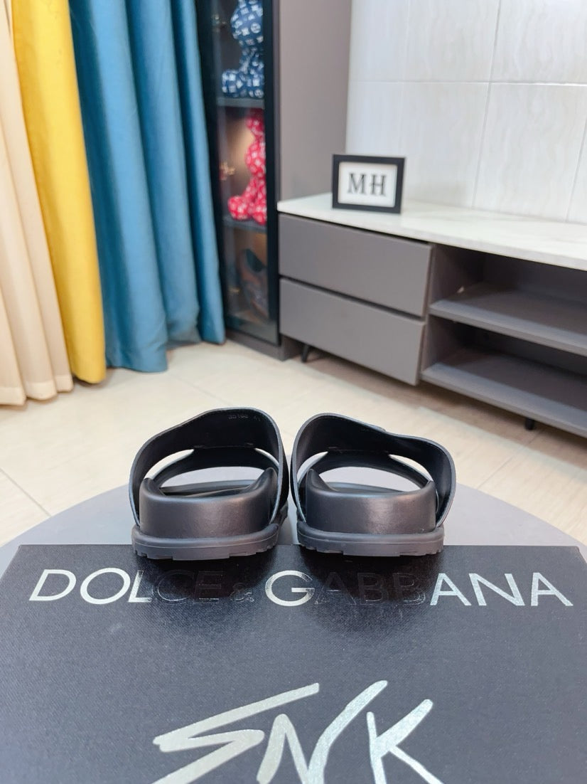Dolce & Gabbana DG Men's Leather Strap Sandals with Aluminum Buckle