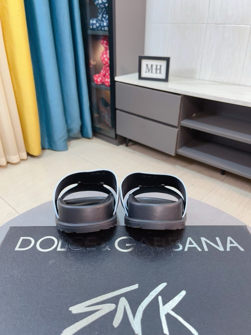 Dolce & Gabbana DG Men's Leather Strap Sandals with Aluminum Buckle