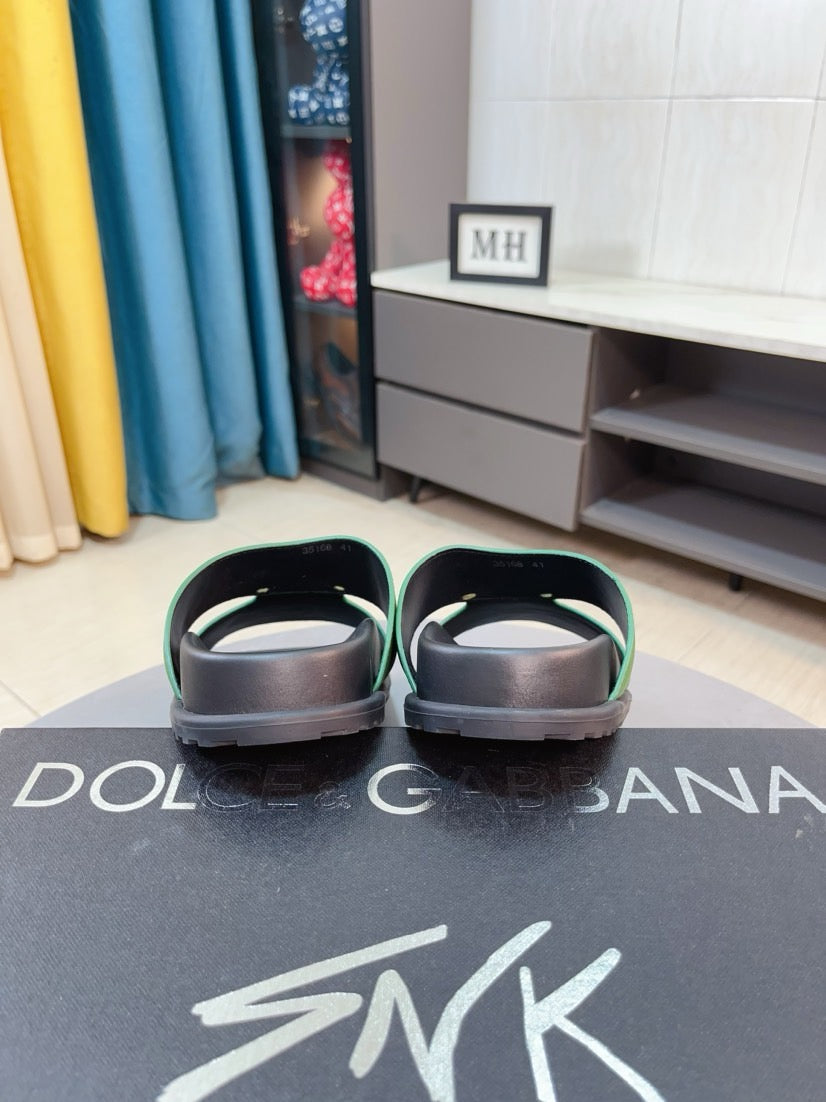 Dolce & Gabbana DG Men's Leather Strap Sandals with Aluminum Buckle