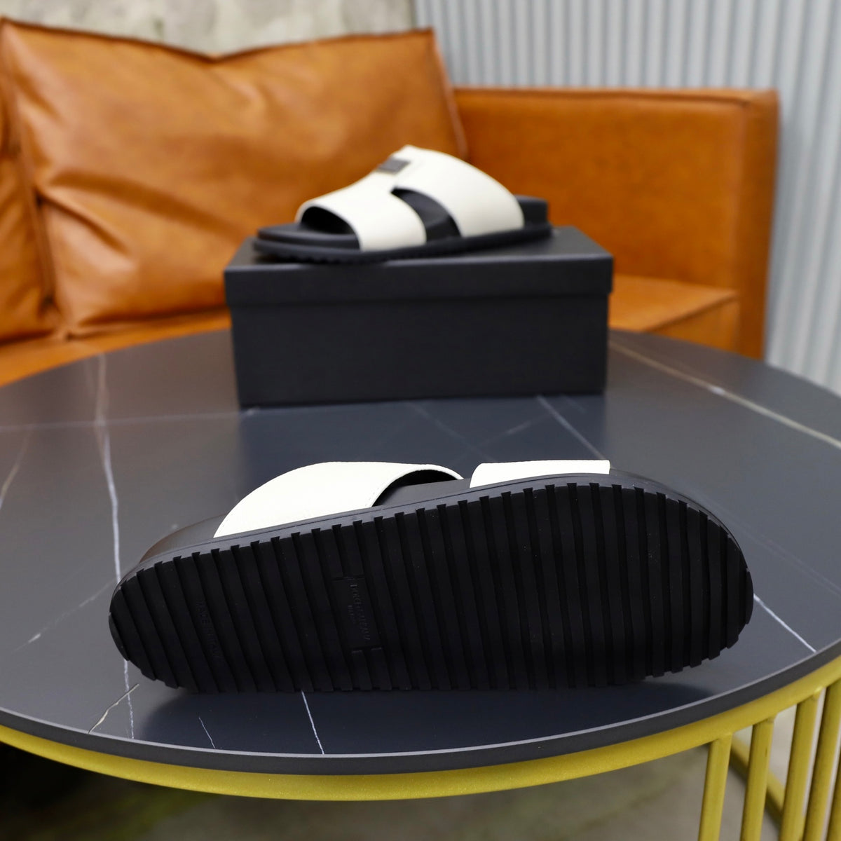 Dolce & Gabbana DG Men's Structured-Logo Slides in Leather
