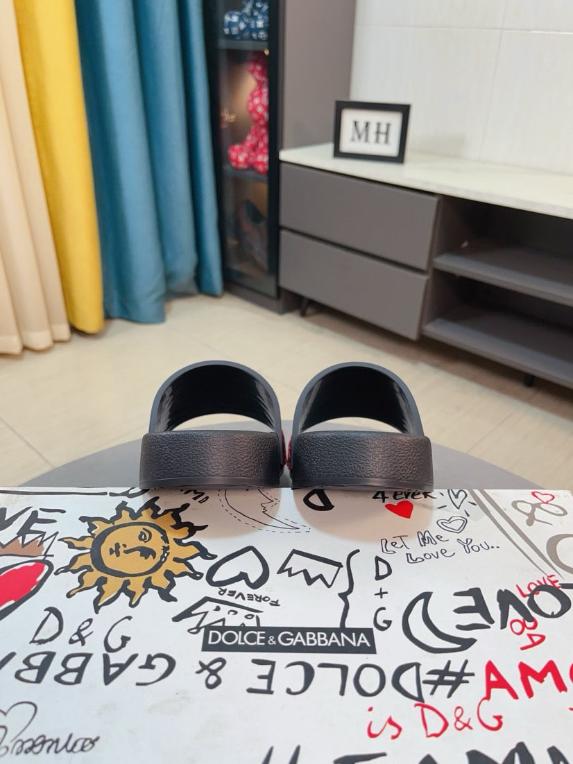 Dolce & Gabbana DG Men's Calfskin Puff Slides with Embossed Logo