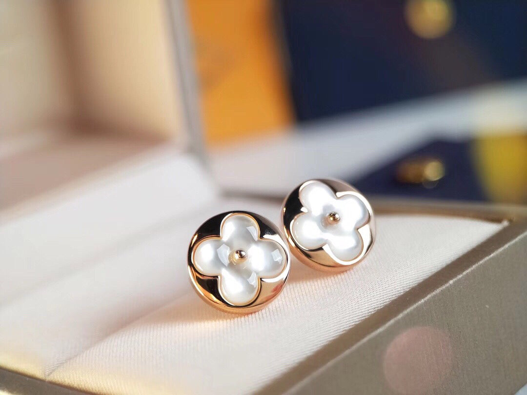 rose gold pearl floral Stud Earrings for women - alternate angle view 3