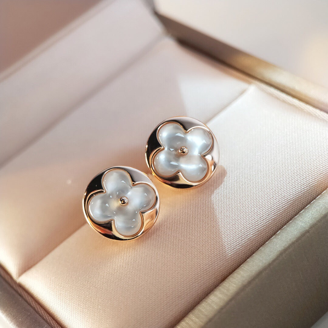 rose gold pearl floral Stud Earrings for women - alternate angle view 5