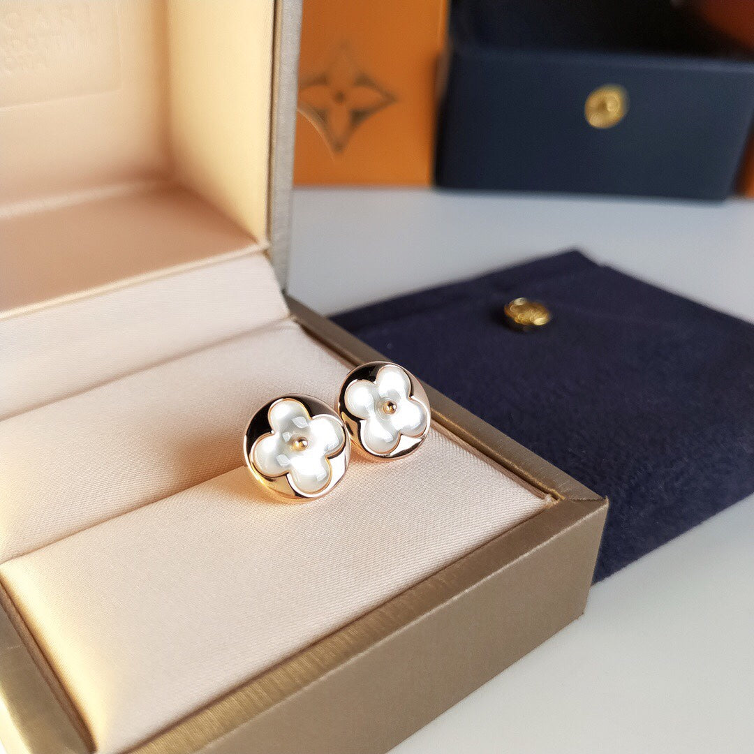 rose gold pearl floral Stud Earrings for women - alternate angle view 2