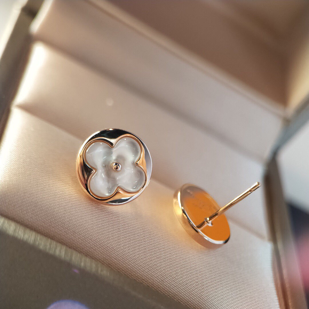 rose gold pearl floral Stud Earrings for women - alternate angle view 6