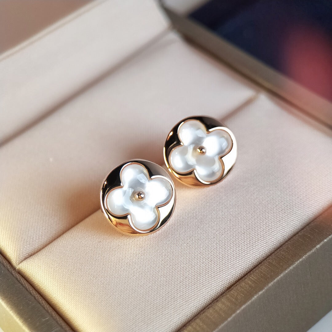 rose gold pearl floral Stud Earrings for women - alternate angle view 4