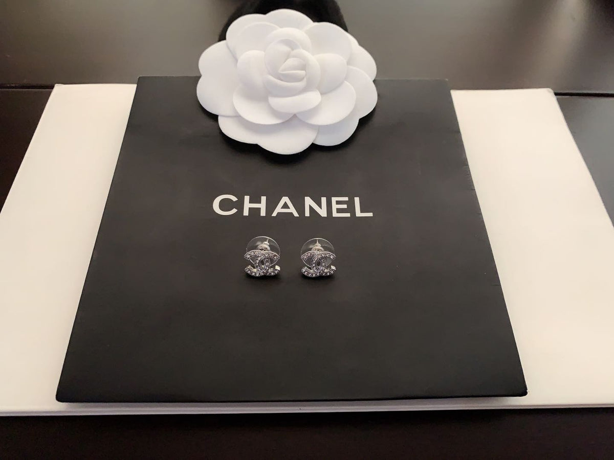 silver crystal Stud Earrings for women - alternate angle view 2