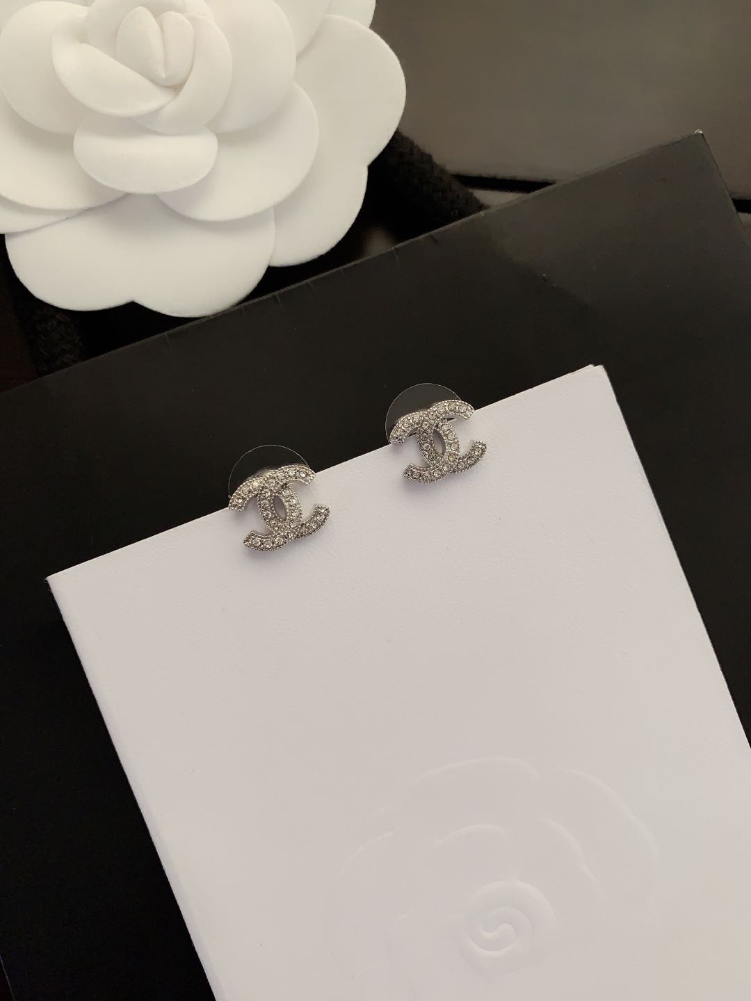 silver crystal Stud Earrings for women - product detail view