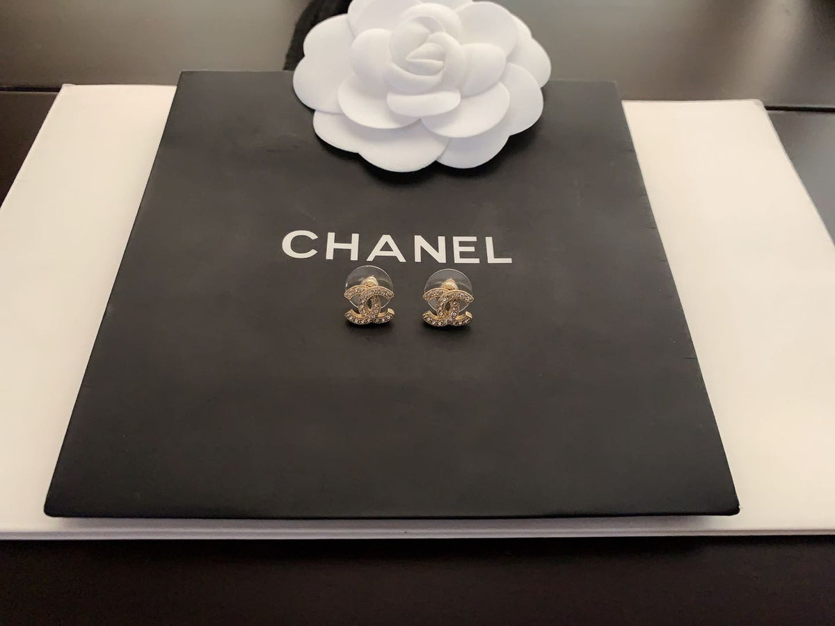 gold crystal Stud Earrings for women - alternate angle view 2