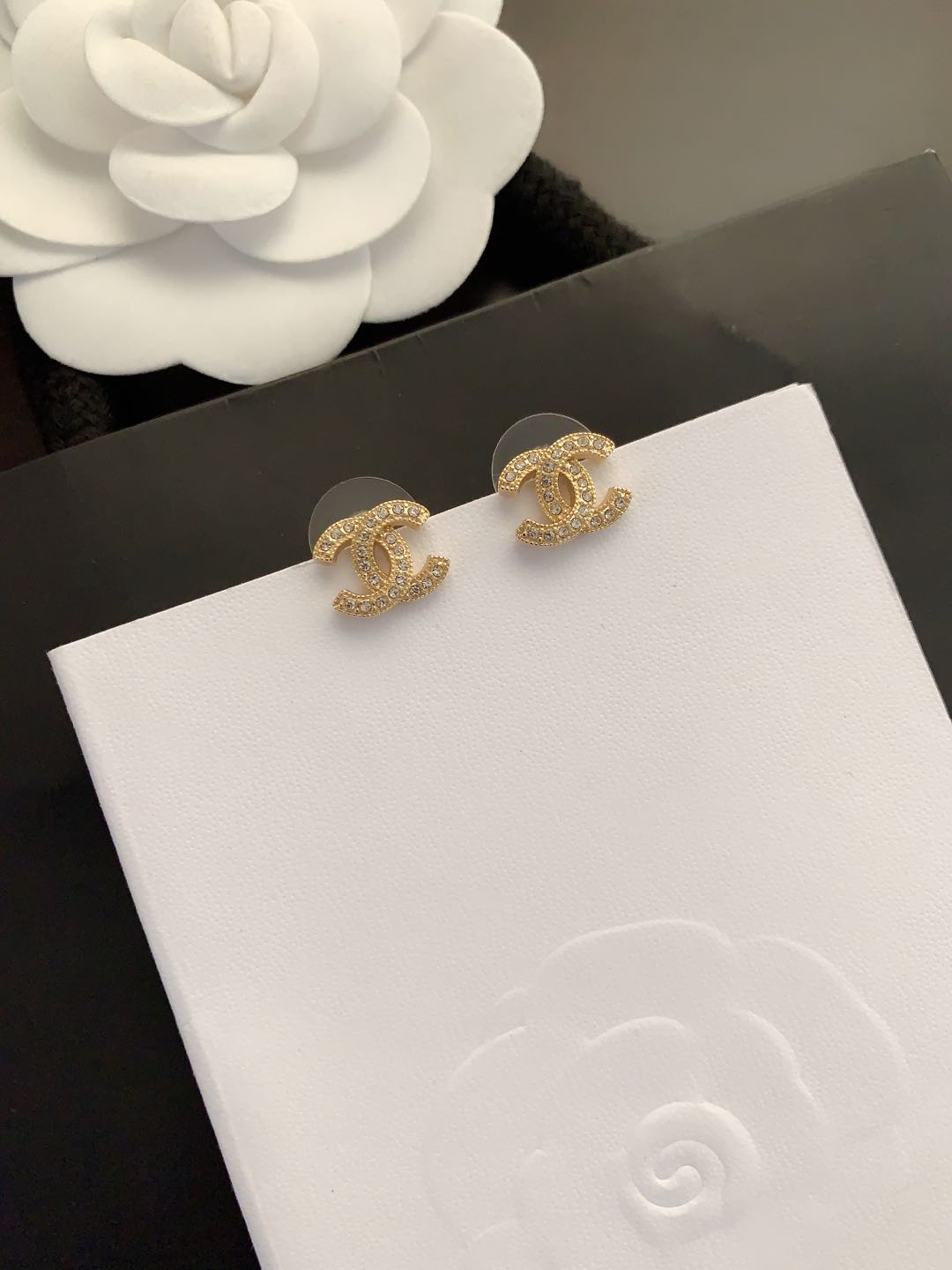 gold crystal Stud Earrings for women - product detail view