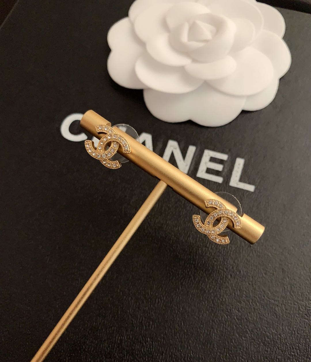 gold crystal Stud Earrings for women - alternate angle view 5