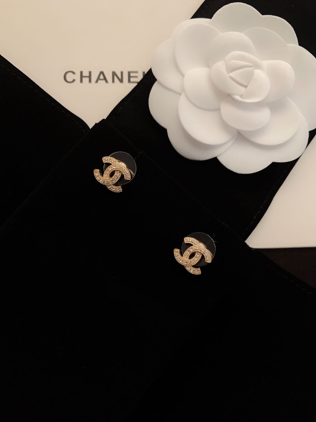 gold crystal Stud Earrings for women - alternate angle view 3