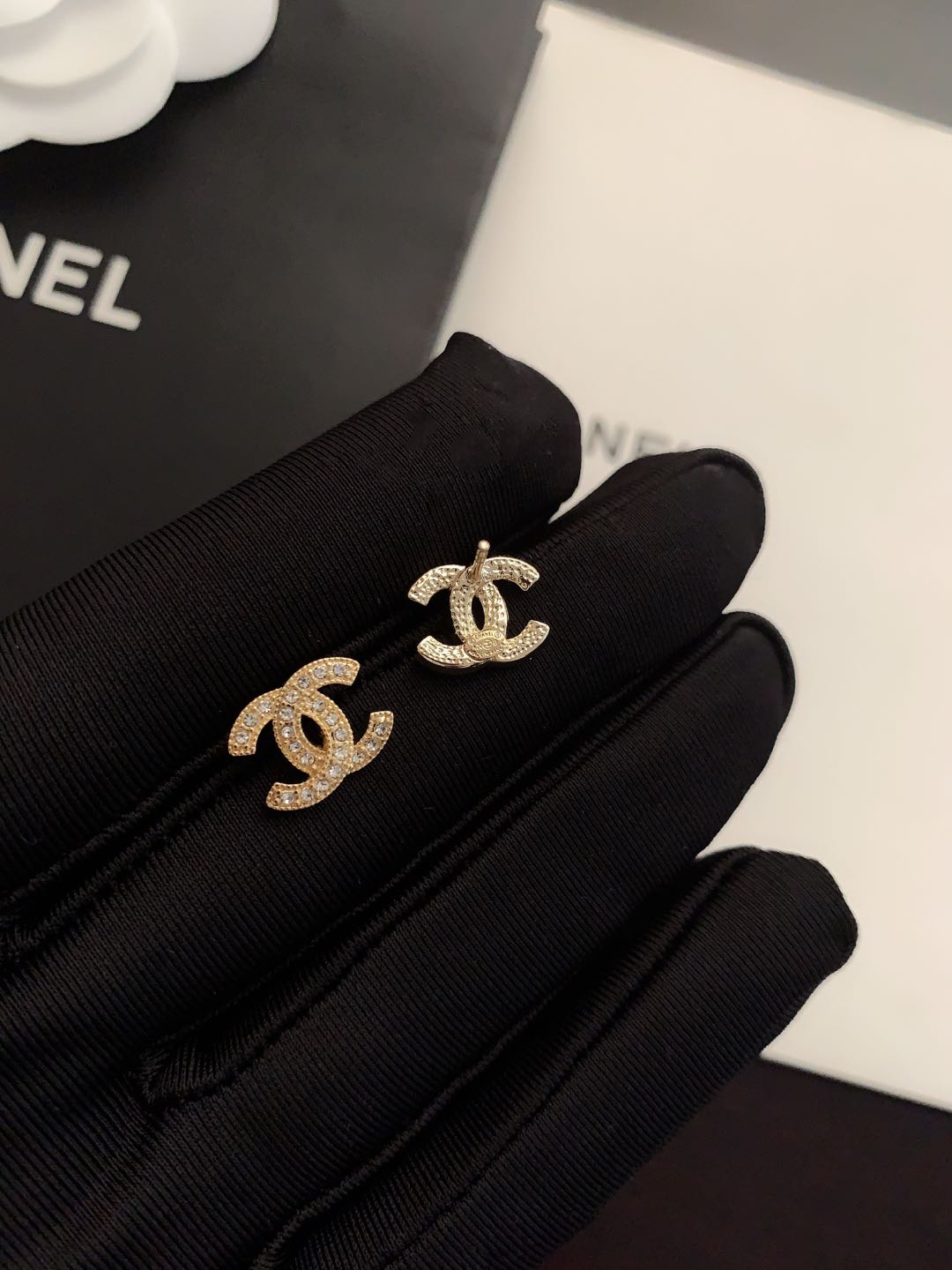 gold crystal Stud Earrings for women - alternate angle view 4