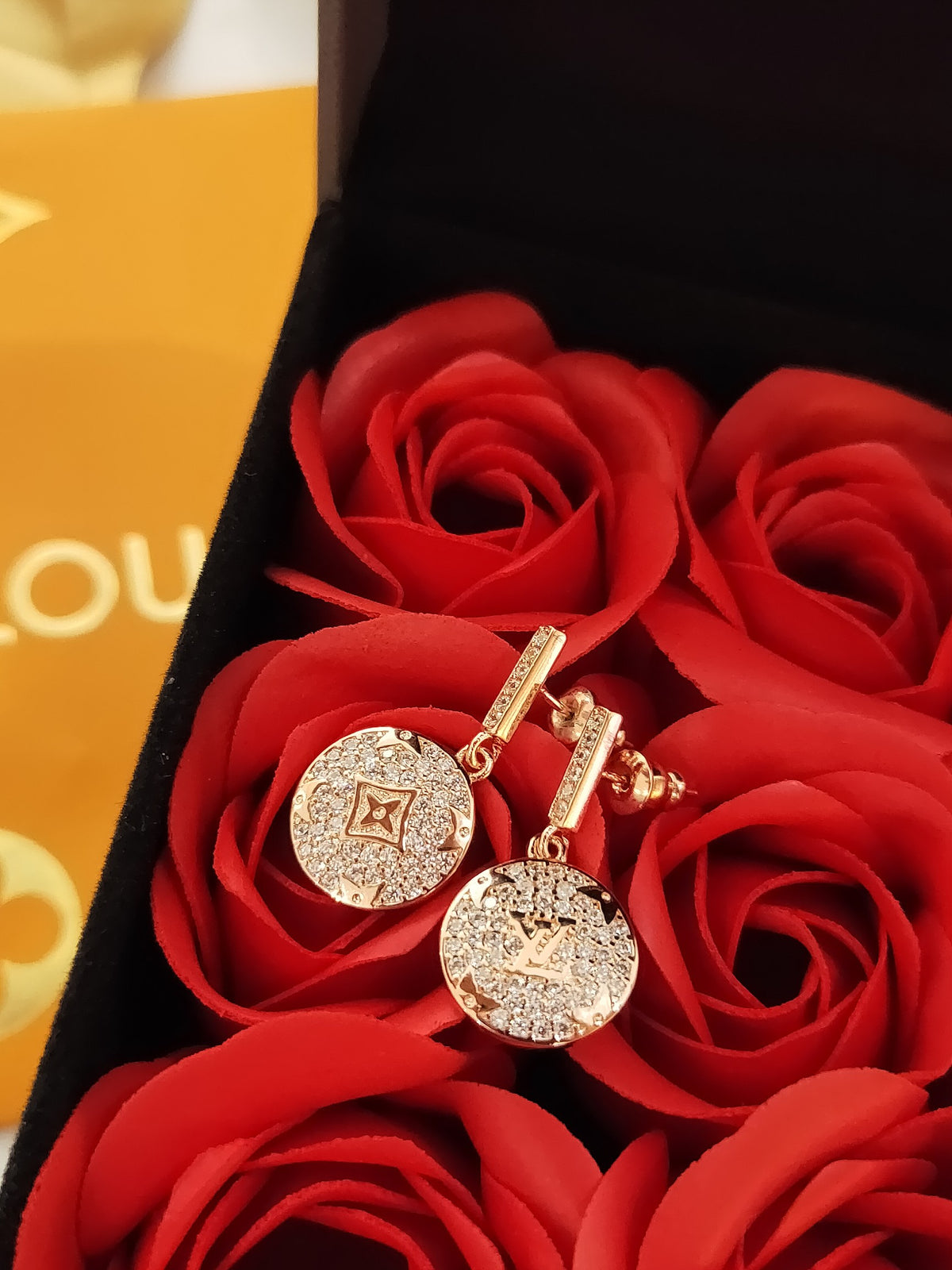 gold crystal clover Drop Earrings for women - alternate angle view 3