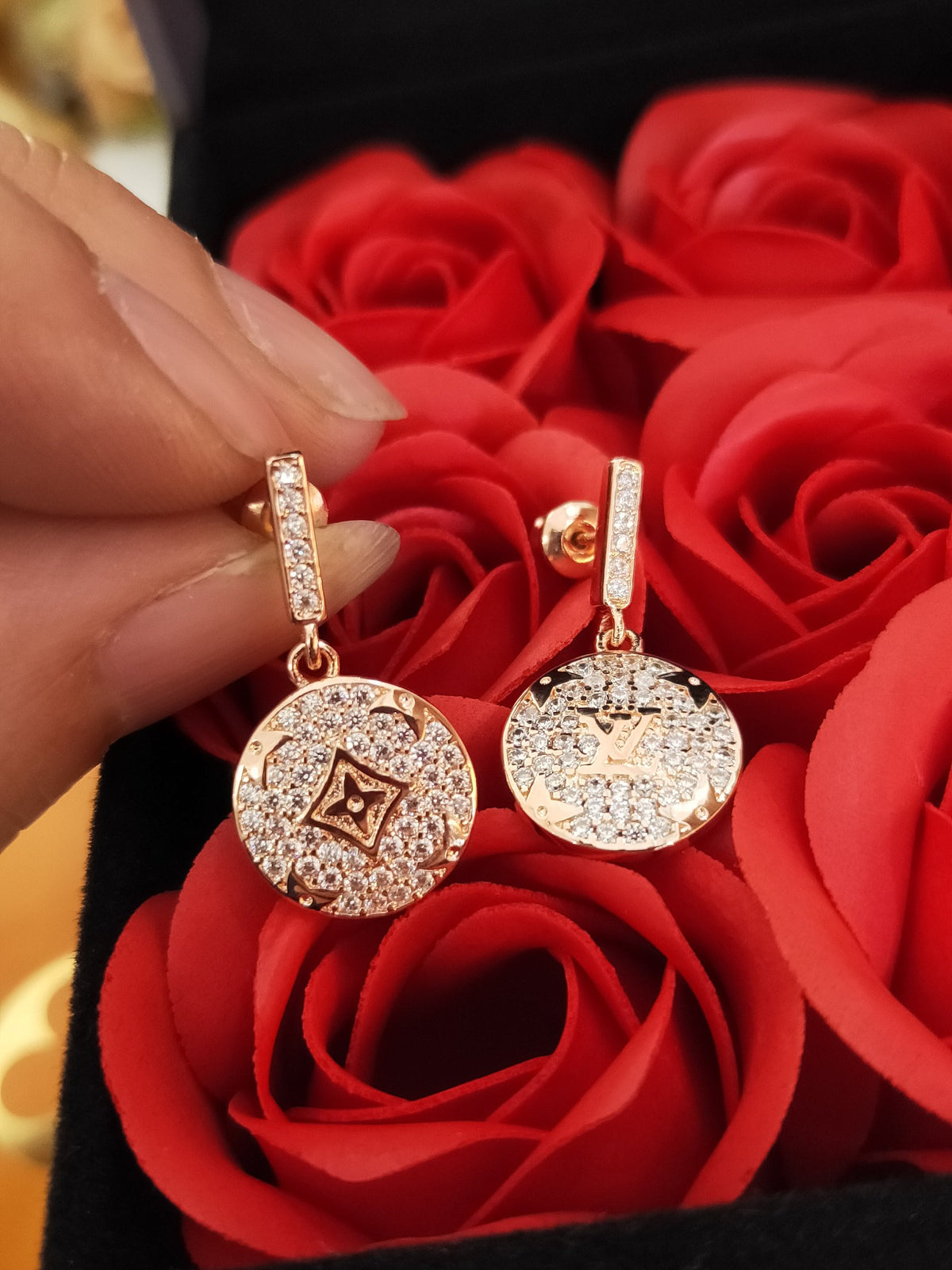 gold crystal clover Drop Earrings for women - alternate angle view 5