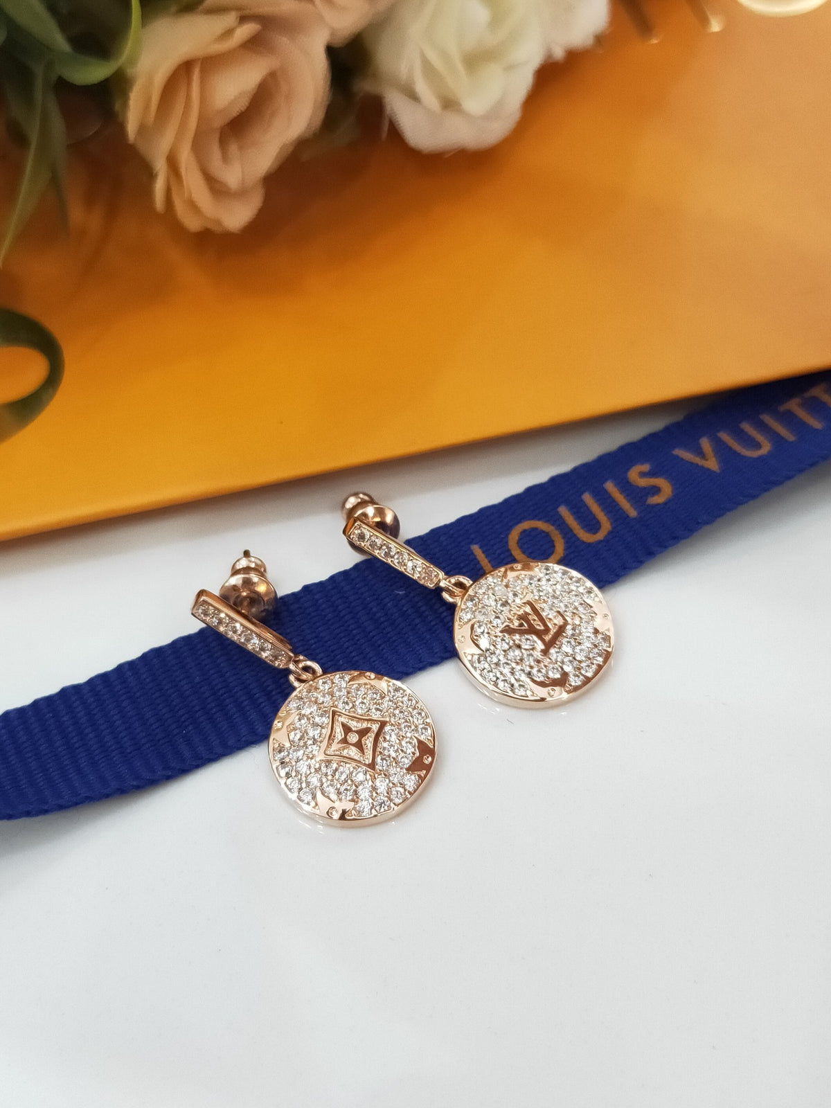 gold crystal clover Drop Earrings for women - alternate angle view 7