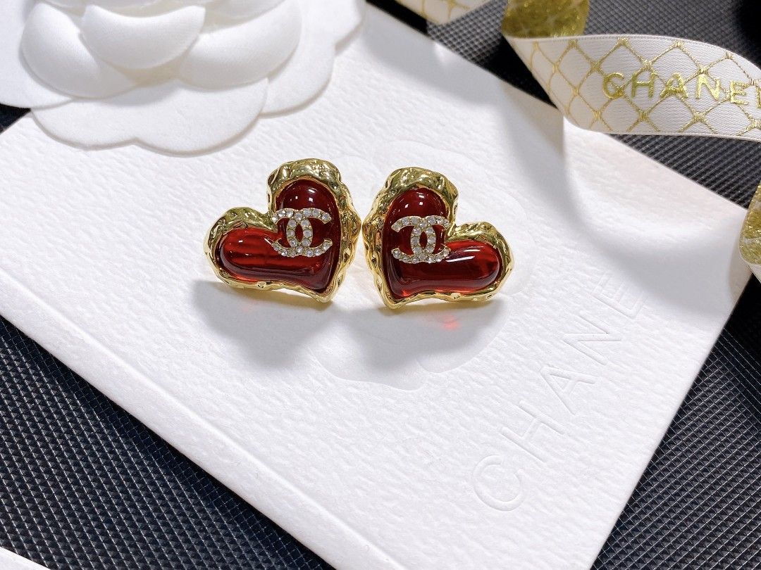 red silver post heart Drop Earrings for women - alternate angle view 3