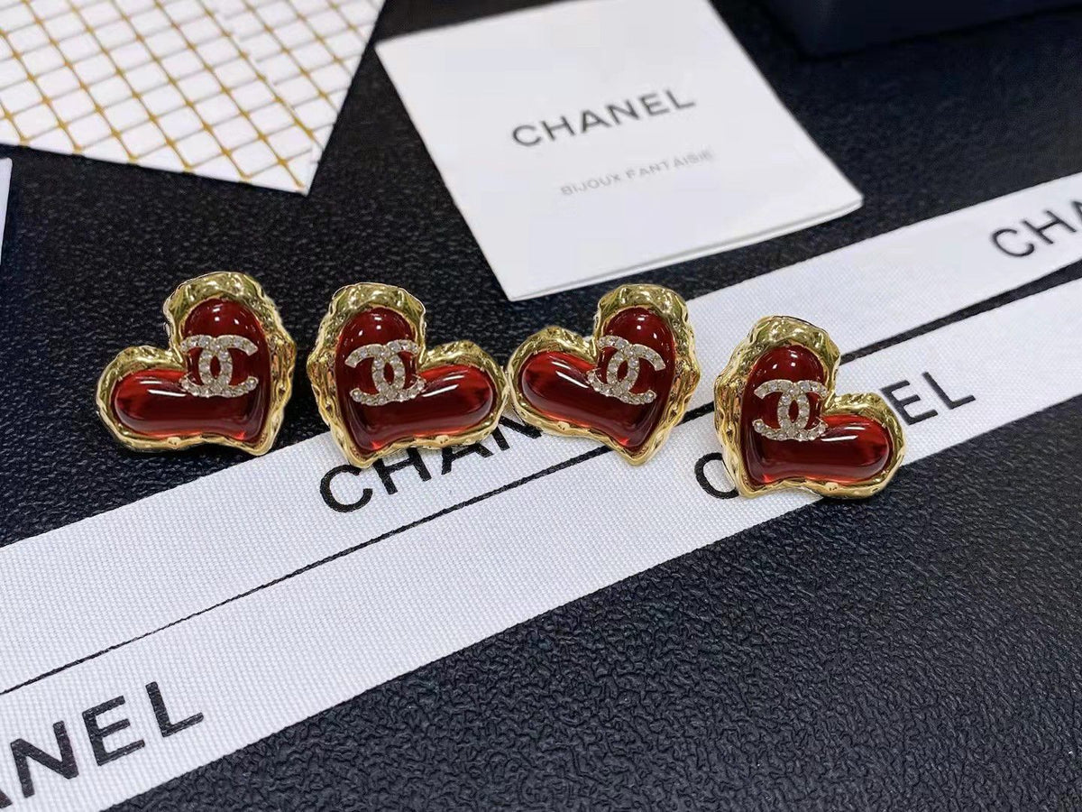 red silver post heart Drop Earrings for women - alternate angle view 4