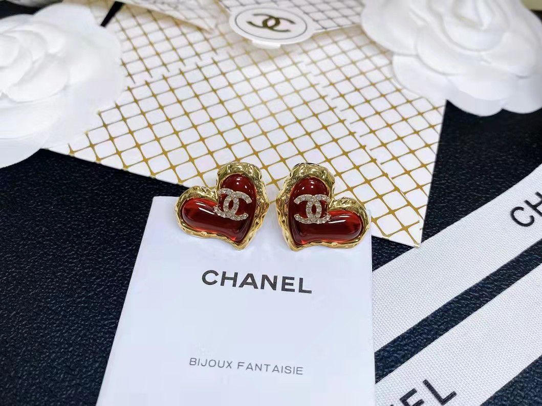 red silver post heart Drop Earrings for women - alternate angle view 6