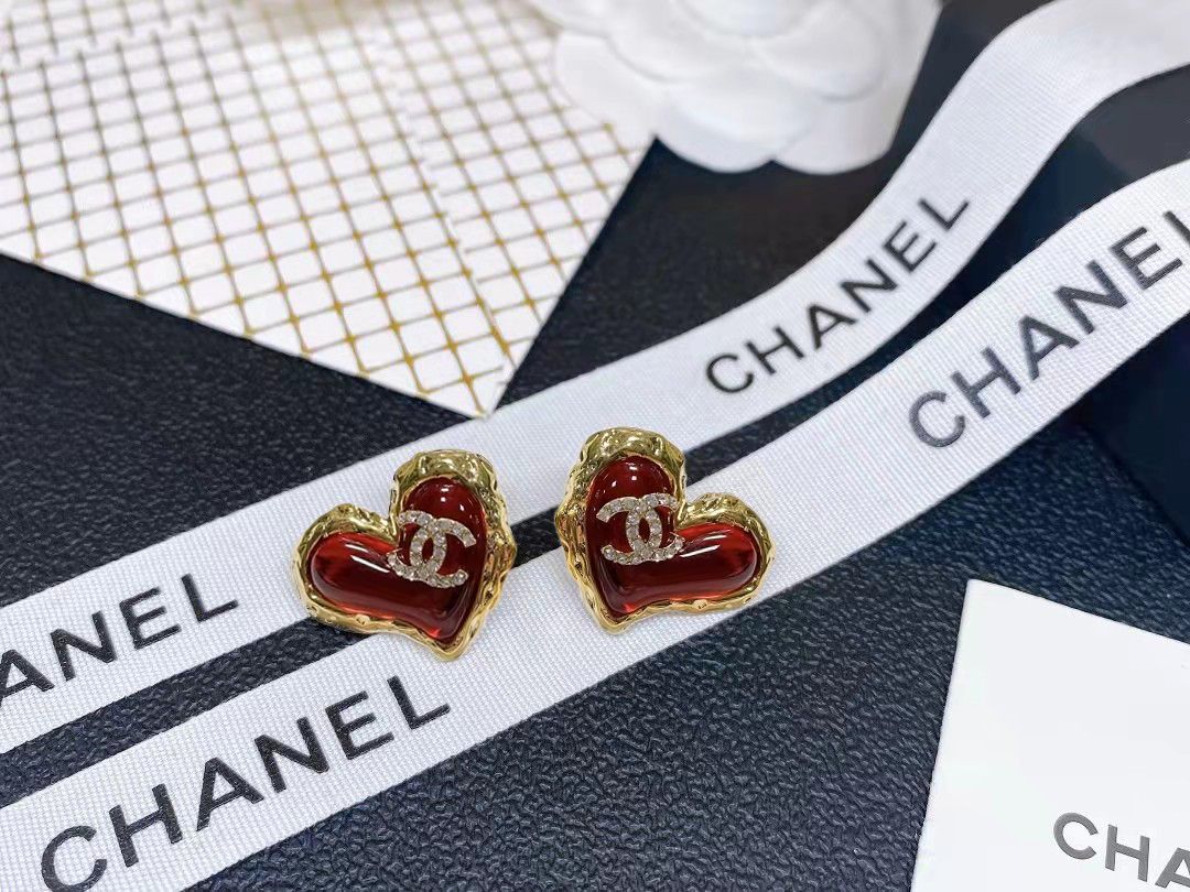 red silver post heart Drop Earrings for women - alternate angle view 8